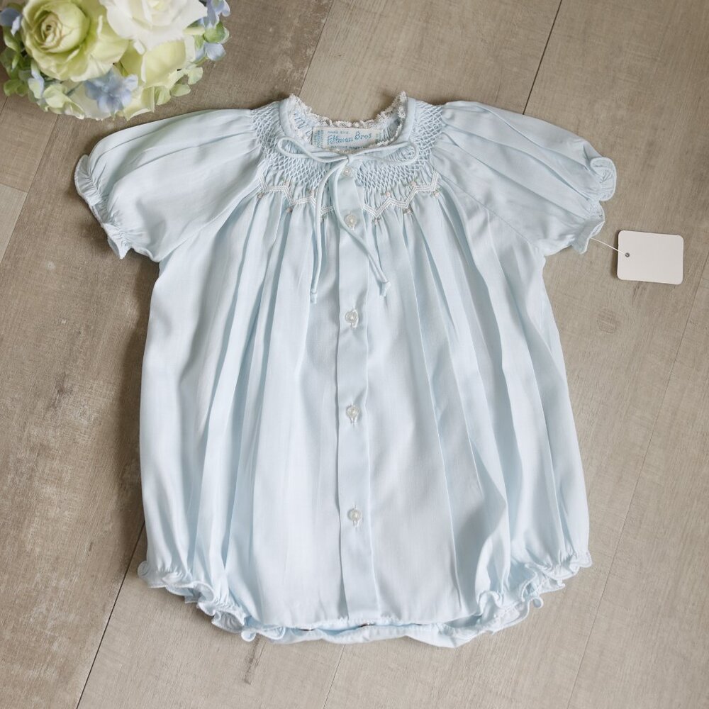 Blue Vintage Smocked Romper Feltman Brothers Newborn Girl Perfect Like New